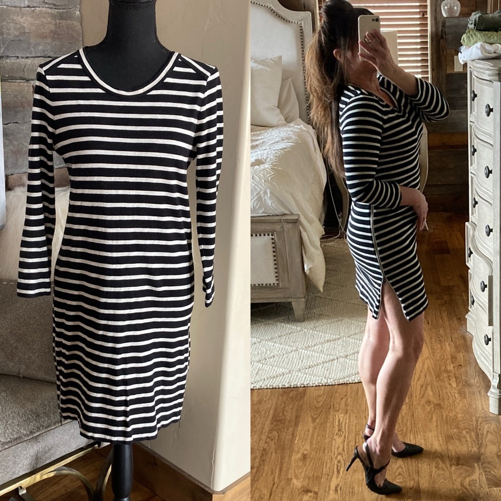 J. Crew Maritime Side Zipper Striped Cotton Knit Dress
